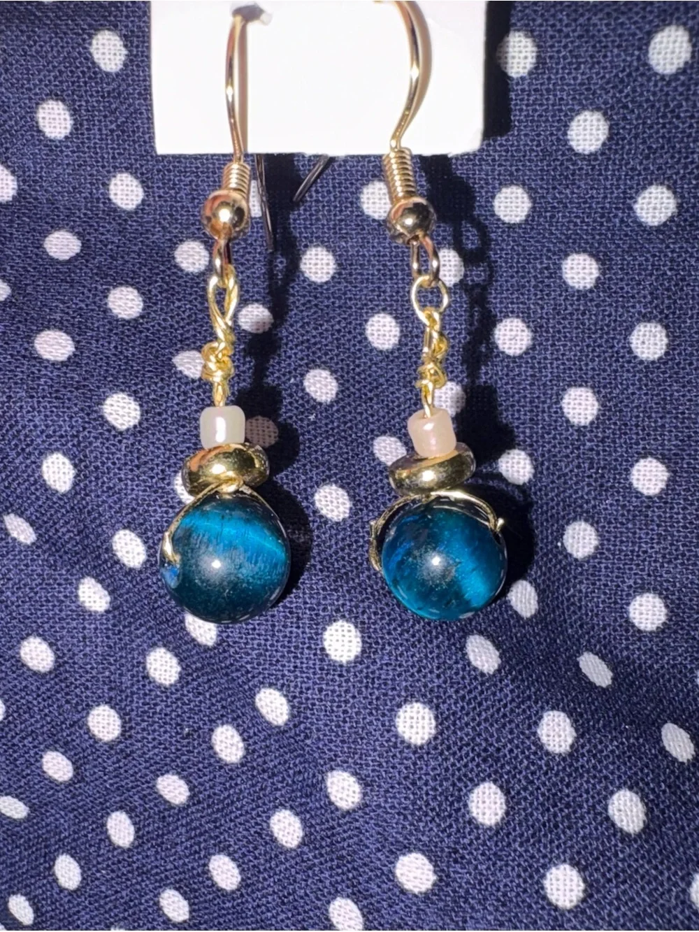 Gold-Tone Blue Glass Drop Earrings